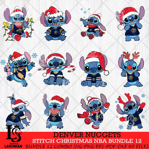 Denver Nuggets Stitch Christmas NBA Bundle 12 SVG DXF EPS PNG file,Bundle NBA Svg, Digital download, Cut file