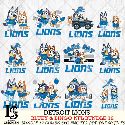 Detroit Lions Bluey & Bingo Bundle 12 SVG Eps Dxf Png File, Bundle NFL svg, Digital Download, Instant Download