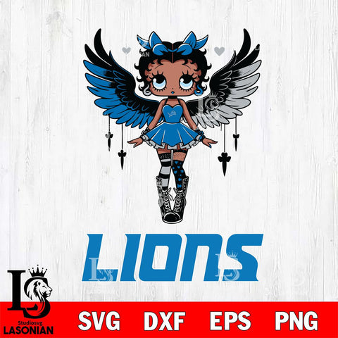 Detroit Lions Anglel Black Fan Girl Betty Boop Svg Eps Dxf Png File, Digital Download, Instant Download