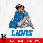 Detroit Lions Awesome Black Fan Girl Betty Boop Svg Eps Dxf Png File, Digital Download, Instant Download