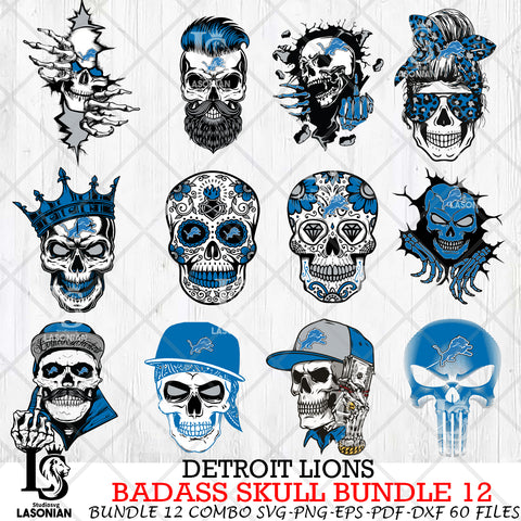 Detroit Lions Badass Skull Bundle SVG