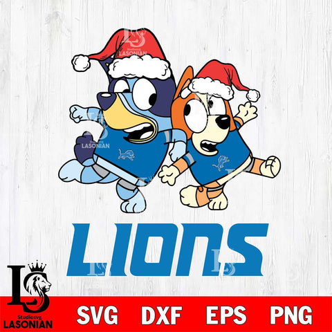 Detroit Lions Bluey Christmas Holiday Svg Eps Dxf Png File, Digital Download