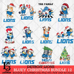 Detroit Lions Bluey Christmas Holiday Bundle 12 Svg Eps Dxf Png File, Digital Download