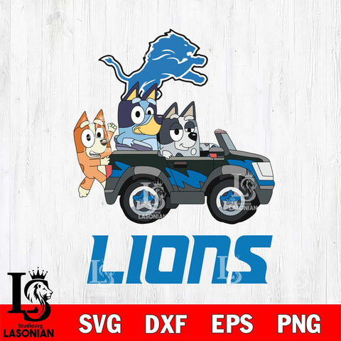 Detroit Lions Bluey friends car Svg Eps Dxf Png File, NFL svg, Digital Download, Instant Download