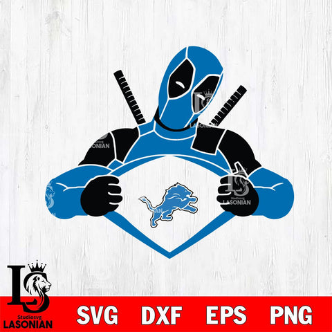 Detroit Lions Deadpool heart sport Svg Eps Dxf Png File, Digital Download, Instant Download