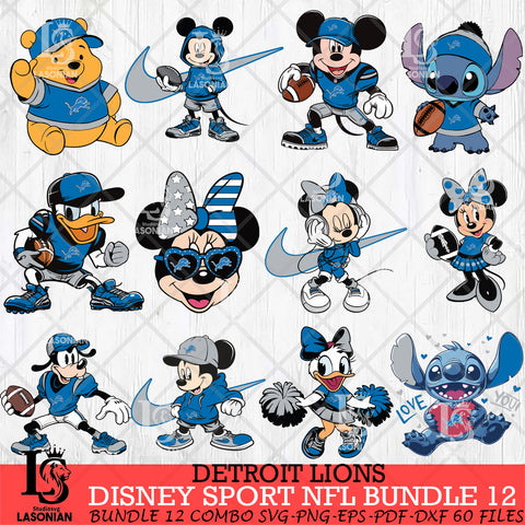 Detroit Lions Disney NFL Bundle 12 Svg Eps Dxf Png File, Digital Download, Instant Download