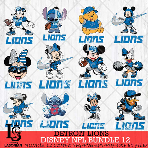 Detroit Lions Disney NFL Bundle Svg PNG 12 Svg Eps Dxf Png File, Digital Download