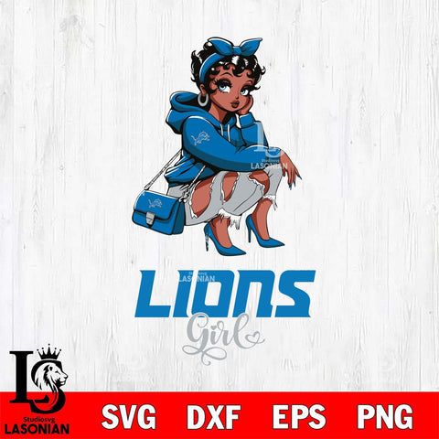 Detroit Lions Fashion Black Fan Girl Betty Boop Svg Eps Dxf Png File, Digital Download, Instant Download