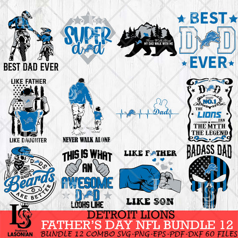 Detroit Lions Fathers Day NFL Bundle 12 Svg Eps Dxf Png File, Digital Download, Instant Download