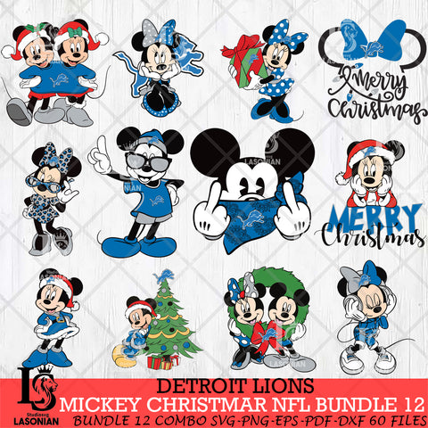 Detroit Lions MICKEY CHRISTMAS NFL Bundle 12 Svg Eps Dxf Png File, Digital Download, Instant Download