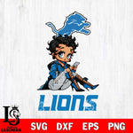 Detroit Lions Style Black Fan Girl Betty Boop Svg Eps Dxf Png File, Digital Download, Instant Download