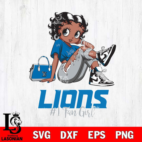 Detroit Lions #1 Black Fan Girl Betty Boop Svg Eps Dxf Png File, Digital Download, Instant Download