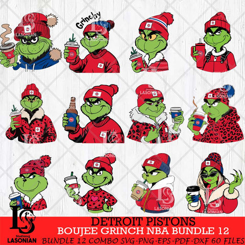 Detroit Pistons Boujee Grinch NBA Bundle 12 SVG Eps Dxf Png File, Digital Download, Instant Download