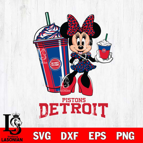 Detroit Pistons Minnie Mouse Fan And Coffee Svg Eps Dxf Png File, Digital Download, Instant Download