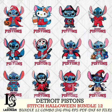 Detroit Pistons Stitch Horror Bundle 12 SVG Svg Eps Dxf Png File, Bundle NBA svg, Digital Download, Instant Download