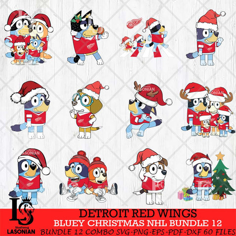 Detroit Red Wings Bluey Christmas NHL Bundle 12 Svg Eps Dxf Png File, Digital Download, Instant Download