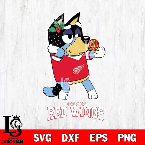 Detroit Red Wings Christmas Bluey Bandit Heeler Svg, Christmas Svg , NHL svg , Digital Download, dxf eps png pdf file