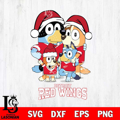 Detroit Red Wings Christmas Bluey Family Sport Svg, Christmas Svg , NHL svg , Digital Download, dxf eps png pdf file