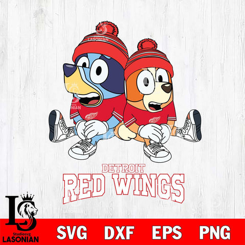 Detroit Red Wings Christmas Bluey & Bingo Sit Svg, Christmas Svg , NHL svg , Digital Download, dxf eps png pdf file