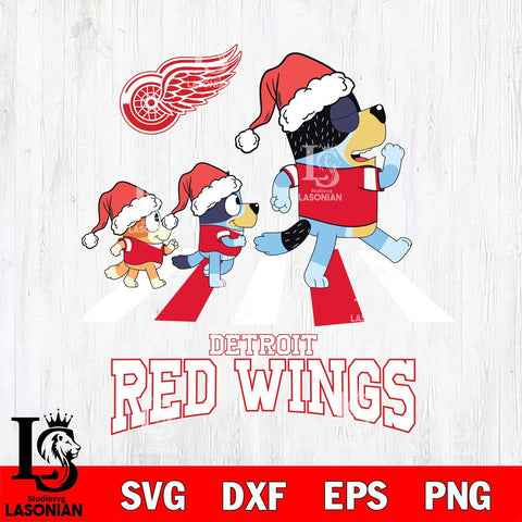 Detroit Red Wings Christmas Family Bluey Walking Svg, Christmas Svg , NHL svg , Digital Download, dxf eps png pdf file