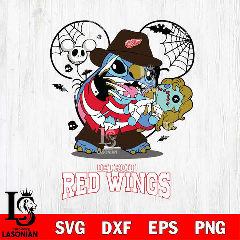 Detroit Red Wings Stitch Freddy Krueger Halloween Svg Eps Dxf Png File, Digital Download, Instant Download