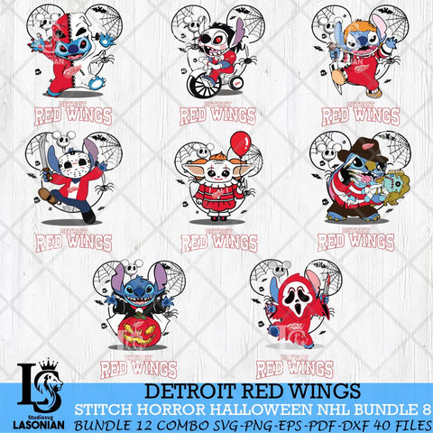 Detroit Red Wings Stitch Halloween Bundle 8 SVG Svg Eps Dxf Png File, Digital Download, Instant Download