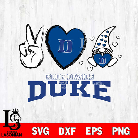 Duke Blue Devils Gnomes Peace & Love Svg Eps Dxf Png File, Digital Download, Instant Download