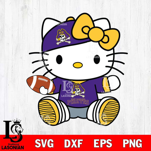 East Carolina Pirates Cute Hello Kitty Football 11 Svg Eps Dxf Png File, NCAA svg, Digital Download, Instant Download