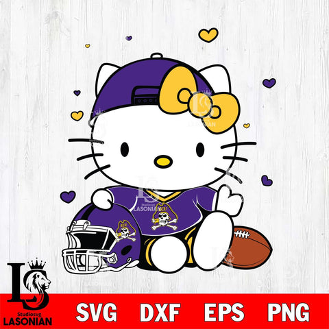 East Carolina Pirates Cute Hello Kitty Football Svg Eps Dxf Png File, NCAA svg, Digital Download, Instant Download