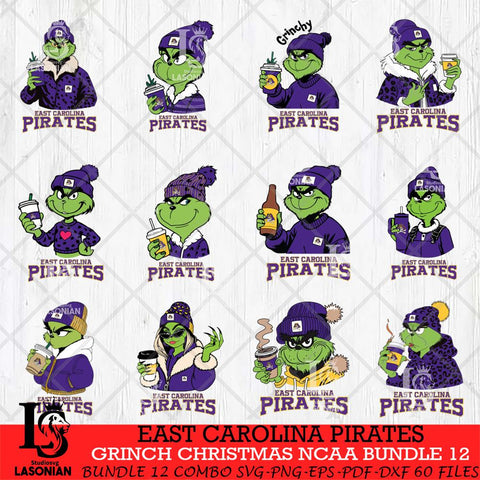 East Carolina Pirates Grinch Christmas NCAA Bundle 12 Svg Eps Dxf Png File,Cricut files, Digital Download, Instant Download