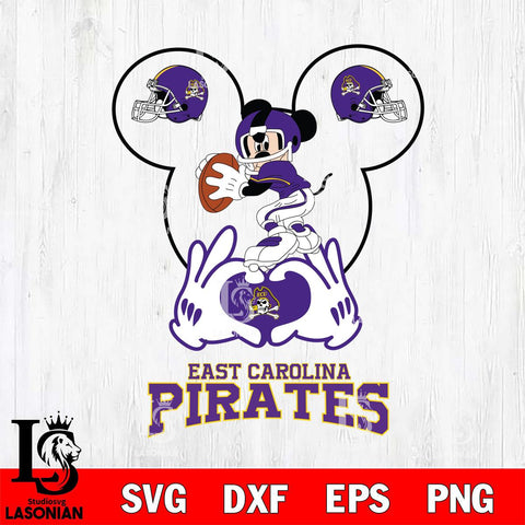 East Carolina Pirates Mickey Heart Rugby Svg Eps Dxf Png File, Digital Download ,Instant Download, Cricut File