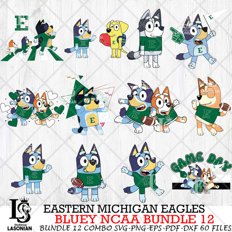 Eastern Michigan Eagles Bluey NCAA Bundle 12 Svg Eps Dxf Png File, Digital Download, Instant Download