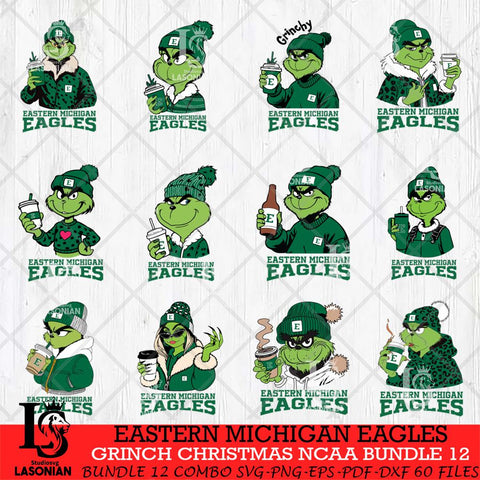 Eastern Michigan Eagles Grinch Christmas NCAA Bundle 12 Svg Eps Dxf Png File,Cricut files, Digital Download, Instant Download