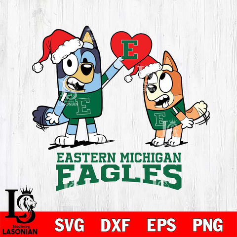 Eastern Michigan Eagles Love Bluey Christmas Svg Eps Dxf Png File, Digital Download