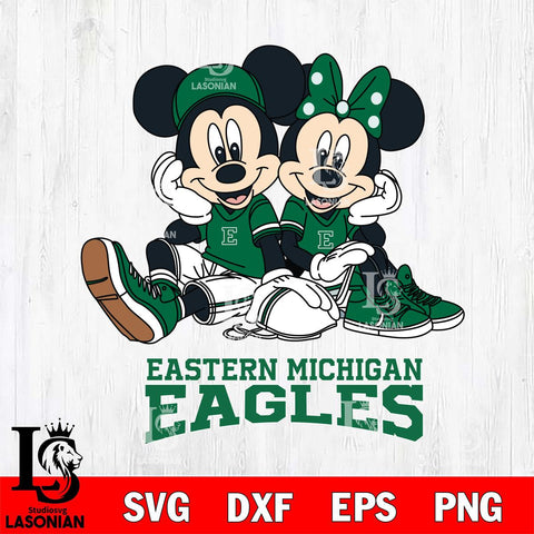 Eastern Michigan Eagles Mickey Minnie Mouse Football Sit Svg Eps Dxf Png File, NCAA svg , File Cut , Digital Download , Instant Download, Cut Svg Files