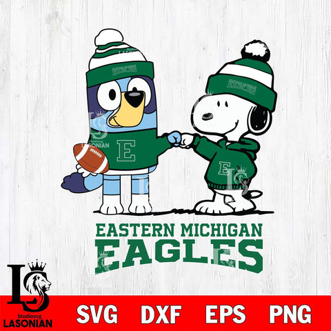 Eastern Michigan Eagles Snoopy & Bluey Football Svg Eps Dxf Png File,NCAA Svg Files,Chill Guy svg ,Digital Download ,Instant Download, Cricut File