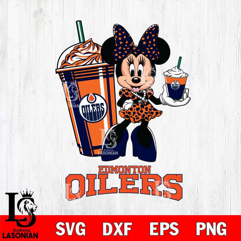 Edmonton Oilers Minnie Mouse Fan And Coffee Svg Eps Dxf Png File, Digital Download, Instant Download