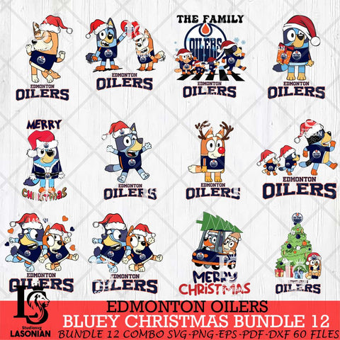 Edmonton Oilers Bluey Happy Christmas Bundle 12 Svg Eps Dxf Png File, Digital Download