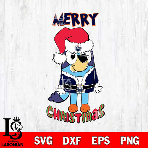 Edmonton Oilers Bluey Merry Christmas Bluey Santa Claus Svg Eps Dxf Png File, Digital Download