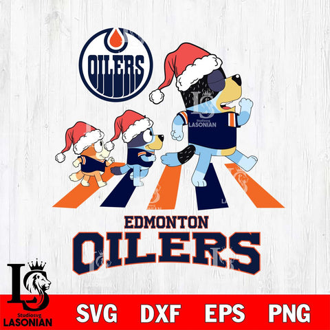 Edmonton Oilers Christmas Family Bluey Walking Svg, Christmas Svg , NHL svg , Digital Download, dxf eps png pdf file