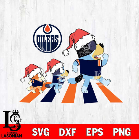 Edmonton Oilers Family Bluey Walking Christmas Svg Eps Dxf Png File, Digital Download, Instant Download