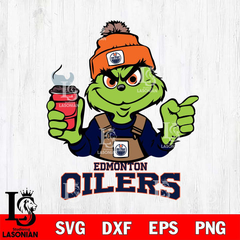 Edmonton Oilers Grinch with coffee Svg Eps Dxf Png File, Digital Download, Instant Download