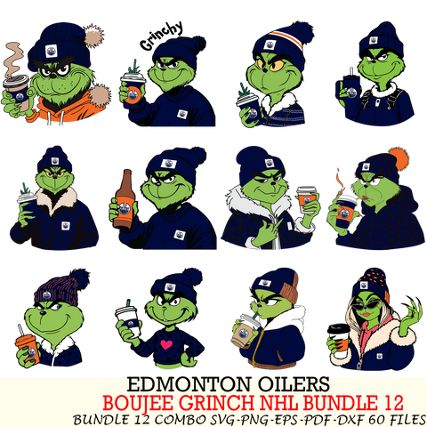 Edmonton Oilers  Boujee Grinch NHL Bundle 12 SVG Eps Dxf Png File, Digital Download, Instant Download