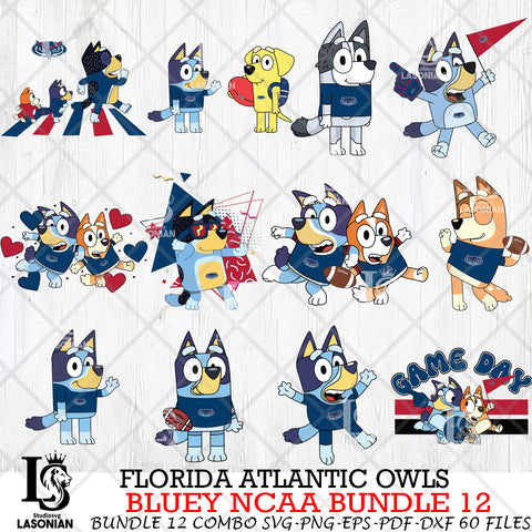 Florida Atlantic Owls Bluey NCAA Bundle 12 Svg Eps Dxf Png File, Digital Download, Instant Download