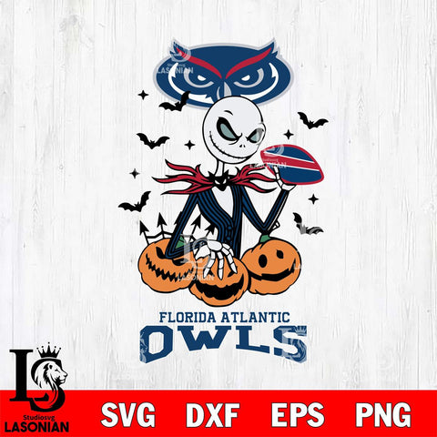 Florida Atlantic Owls Jack Skellington 2 halloween Svg Eps Dxf Png File, NCAA svg, Digital Download, Instant Download