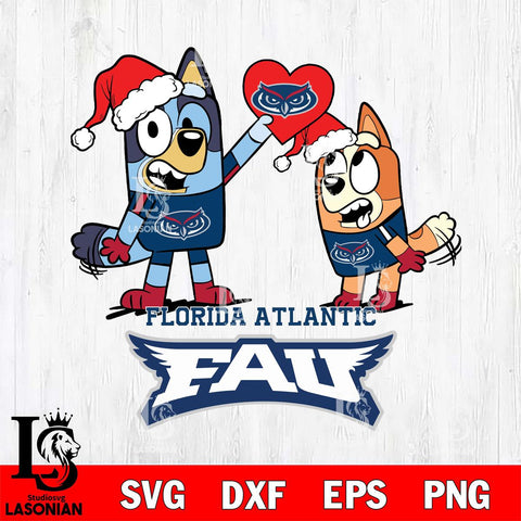 Florida Atlantic Owls Love Bluey Christmas Svg Eps Dxf Png File, Digital Download