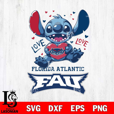 Florida Atlantic Owls Love Stitch, Svg Eps Dxf Png File, Digital Download