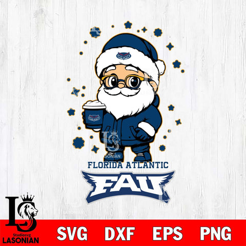 Florida Atlantic Owls Santa Claus Coffe Svg dxf eps png pdf file,NCAA svg,Digital Download,Cricut file