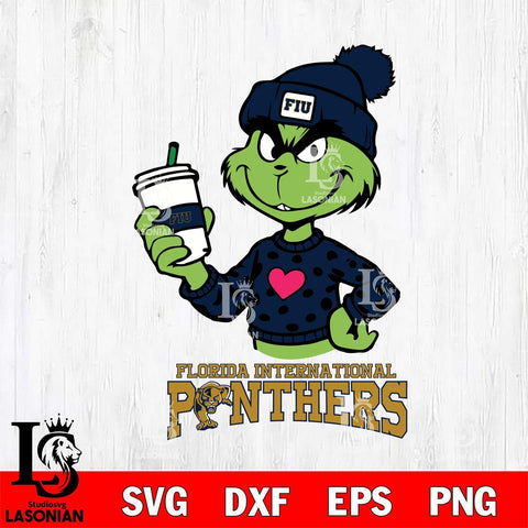 Florida International Panthers Boujee Grinch Heart Christmas Cut Files Cricut, Svg Dxf Eps Png file, Digital download , Silhouette