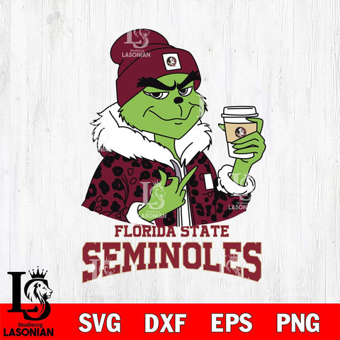 Florida State Seminoles Boujee Grinch Leopard Christmas Cut Files Cricut, Svg Dxf Eps Png file, Digital download , Silhouette